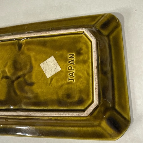 Vintage Ashtray Green Mid Century Modern MCM made in Japan Retro 10”x6” - Picture 6 of 10